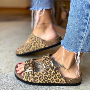 Grunland donna ciabatta leopardata con borchie