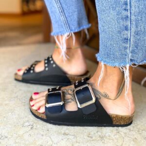 Goldstar ciabatta donna nero con borchie